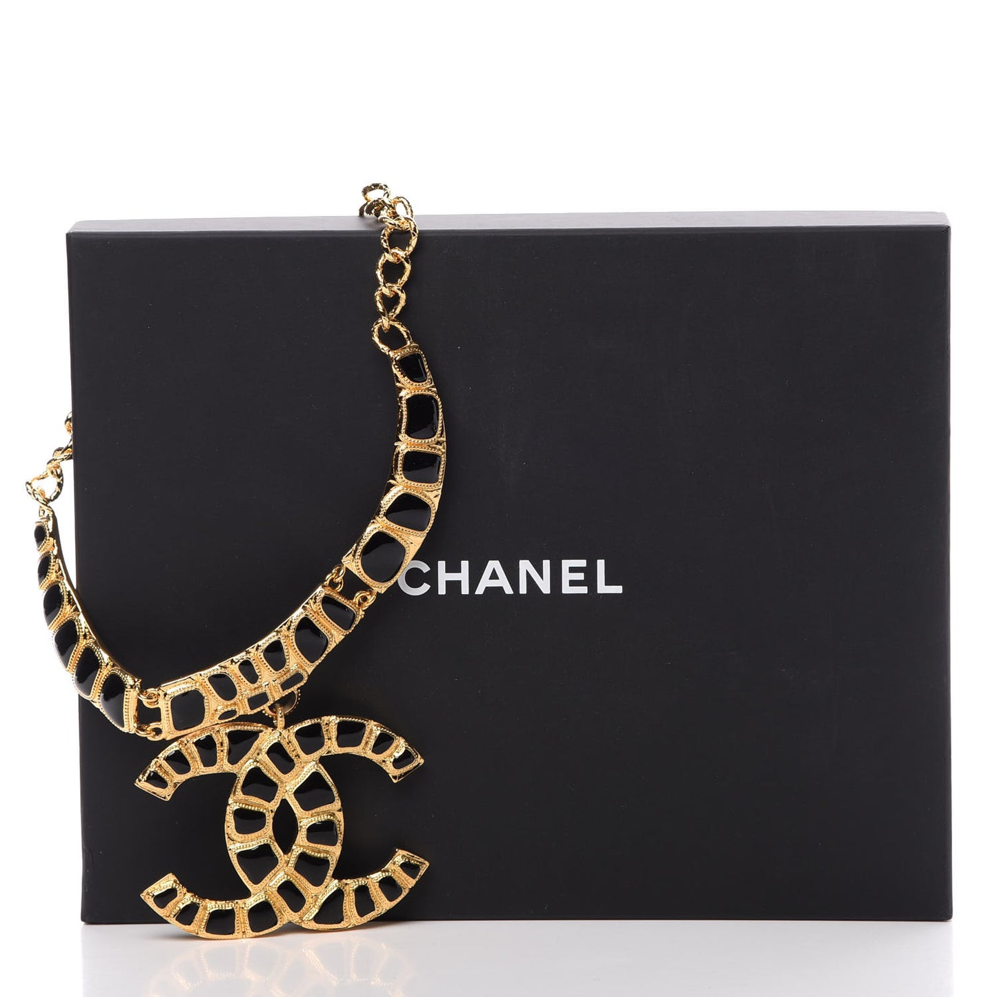 Resin Along The Nile Large CC Pendant Necklace Gold Black