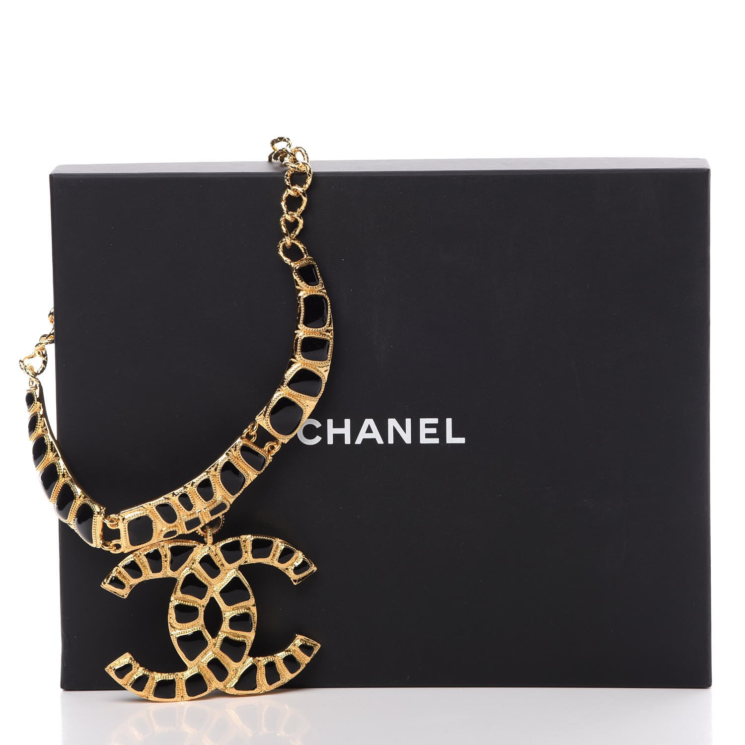 Chanel Resin Along The Nile Large CC Pendant Necklace Gold Black 5 of 7