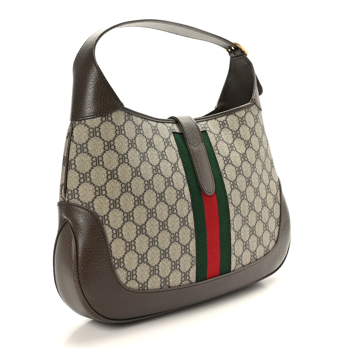 X BALENCIAGA Supreme Monogram Calfskin Web Medium Jackie 1961 Hobo Beige Ebony