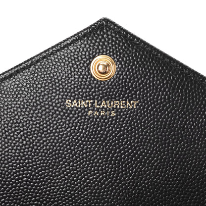 Saint Laurent Grain De Poudre Matelasse Chevron Monogram Envelope Chain Wallet Black 6 of 7