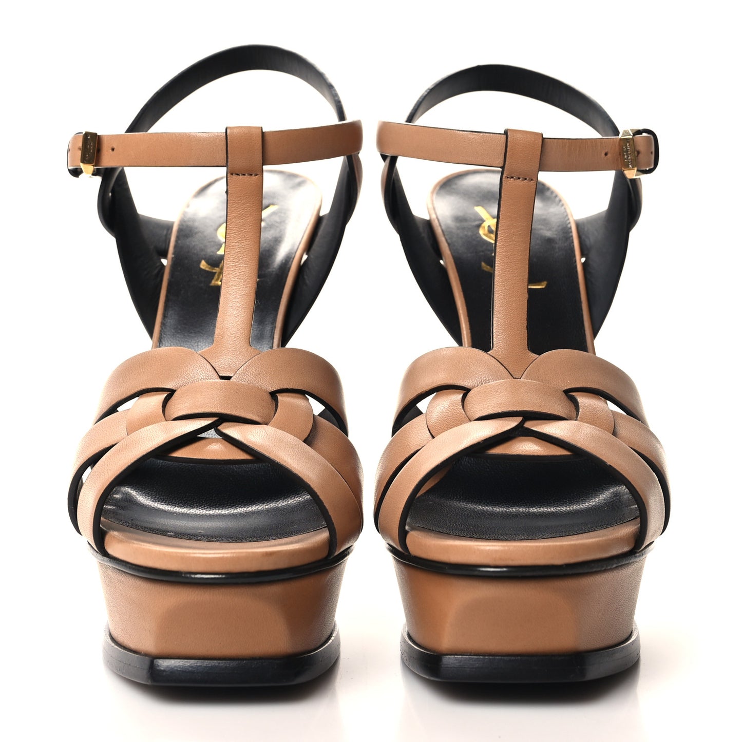 Calfskin Tribute 105 Platform Sandals 36 Gold Brown