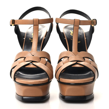 Saint Laurent Calfskin Tribute 105 Platform Sandals 36 Gold Brown 2 of 9