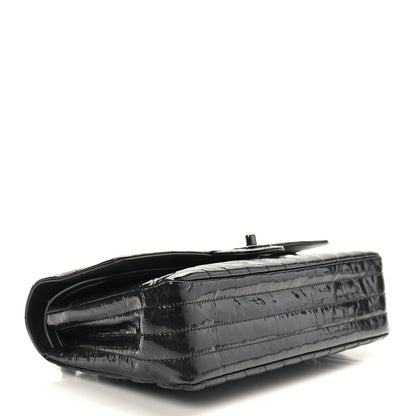 Chanel Metallic Patent Crumpled Calfskin Chevron Quilted Medium Double Flap So Black 4 of 10