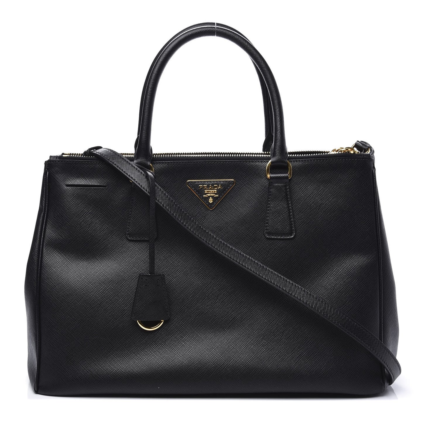 Saffiano Medium Galleria Double Zip Tote Black