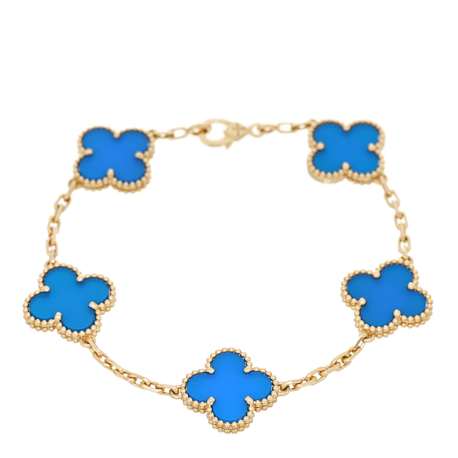 Van Cleef & Arpels 18K Yellow Gold Blue Agate 5 Motifs Vintage Alhambra Bracelet 1 of 5