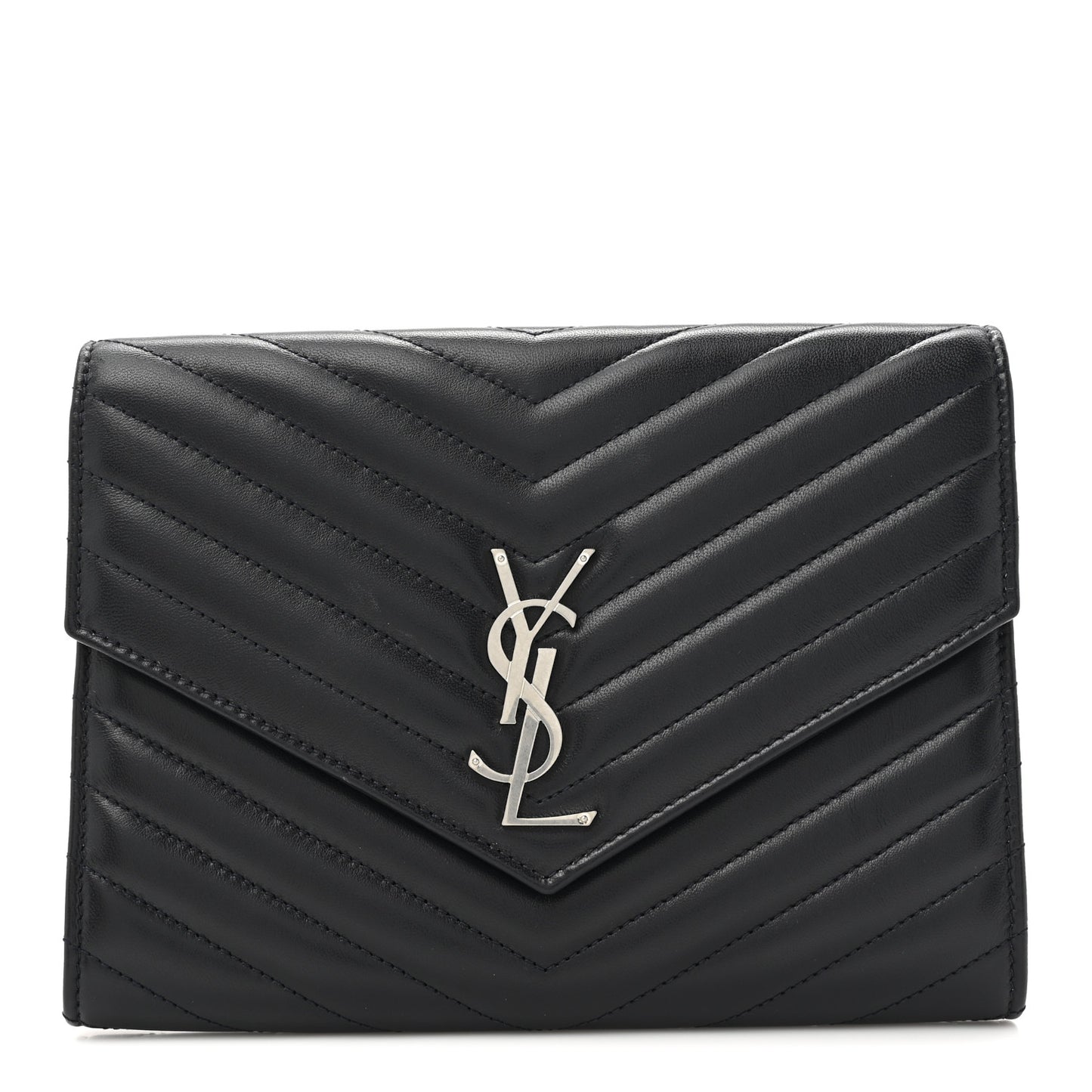 Lambskin Matelasse Chevron Monogram Cassandre Flap Pouch Navy