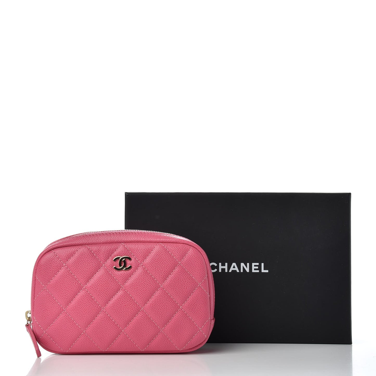 Caviar Quilted Small Curvy Pouch Cosmetic Case Pink