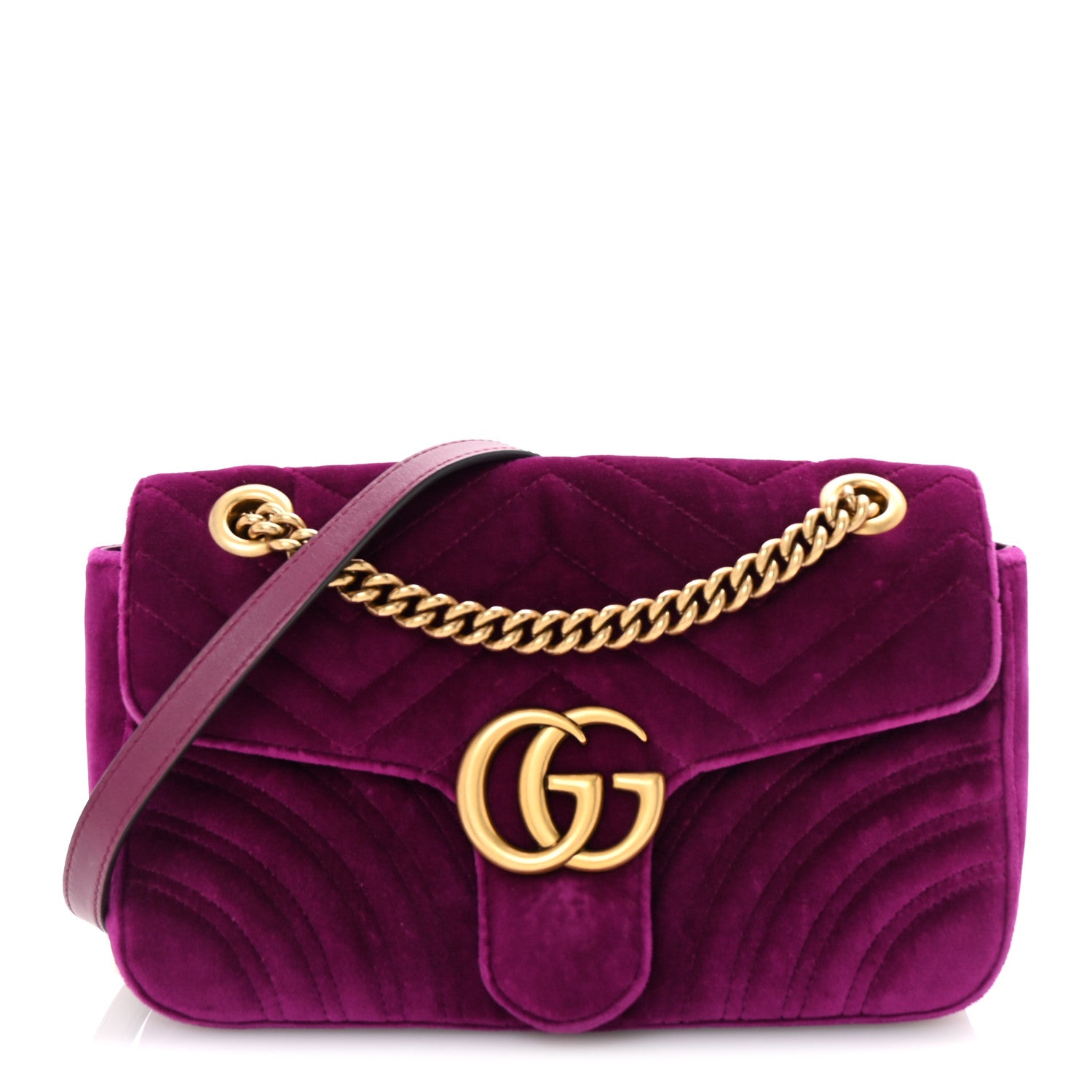 Gucci Velvet Matelasse Small GG Marmont Shoulder Bag Fuchsia Violet Cyclamen 1 of 10