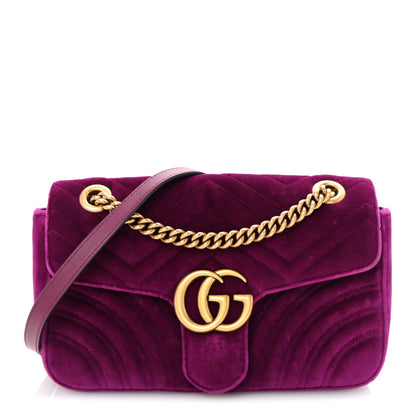 Gucci Velvet Matelasse Small GG Marmont Shoulder Bag Fuchsia Violet Cyclamen 1 of 10