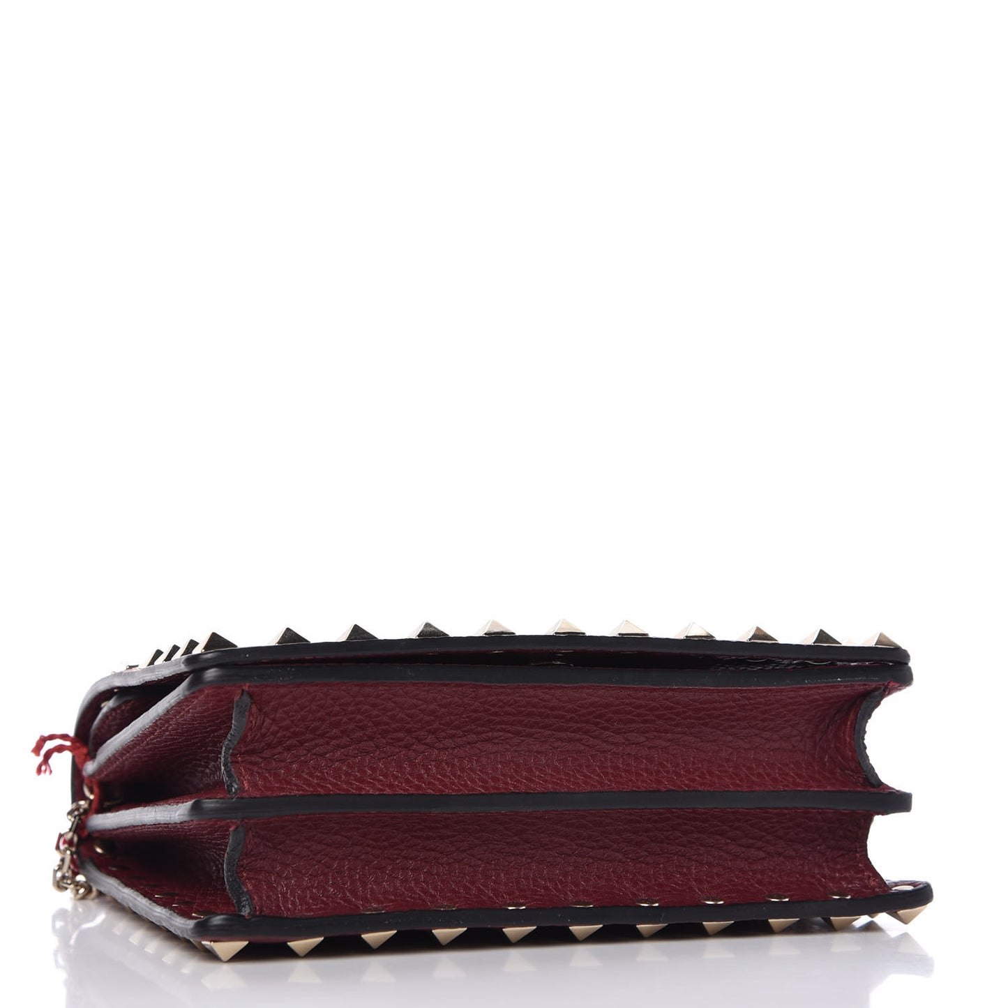 Pebbled Calfskin Rockstud Wallet on Chain Cerise