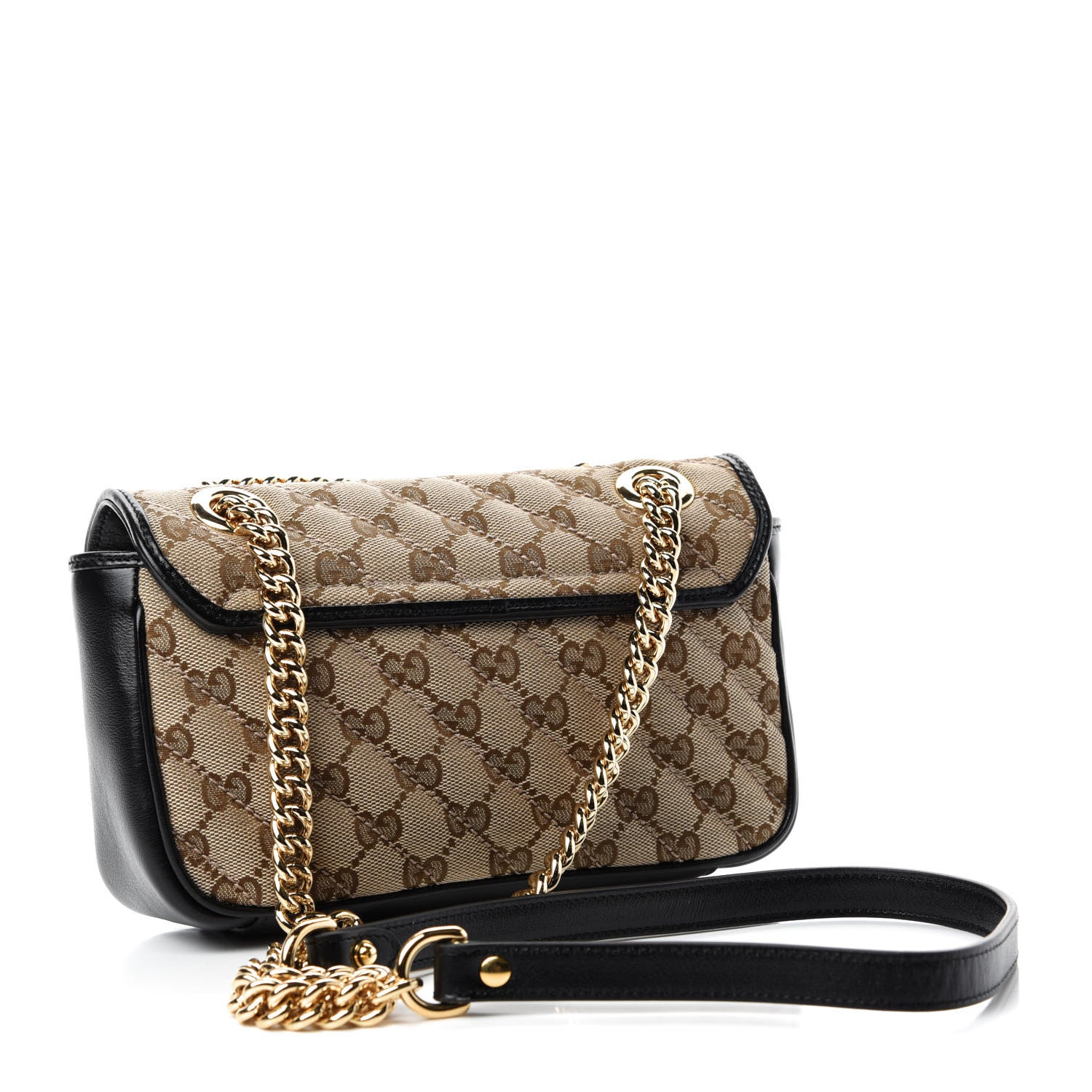 Gucci Monogram Matelasse Diagonal Mini GG Marmont Shoulder Bag Beige Black 3 of 10
