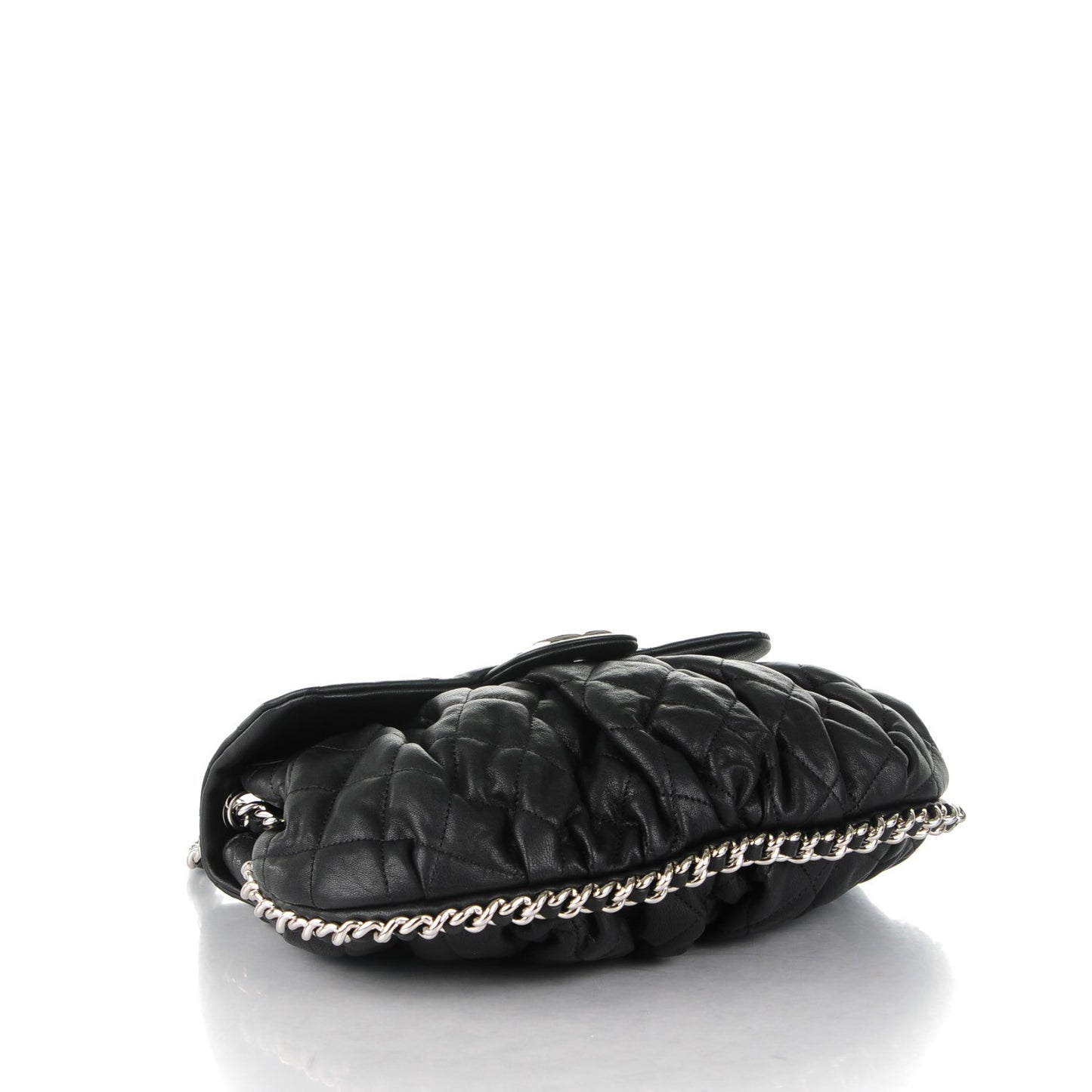 Washed Lambskin Quilted Medium Chain Around Messenger Black