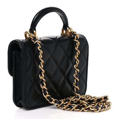 Chanel Lambskin Quilted Top Handle Flap Coin Purse With Chain Black 3 of 11