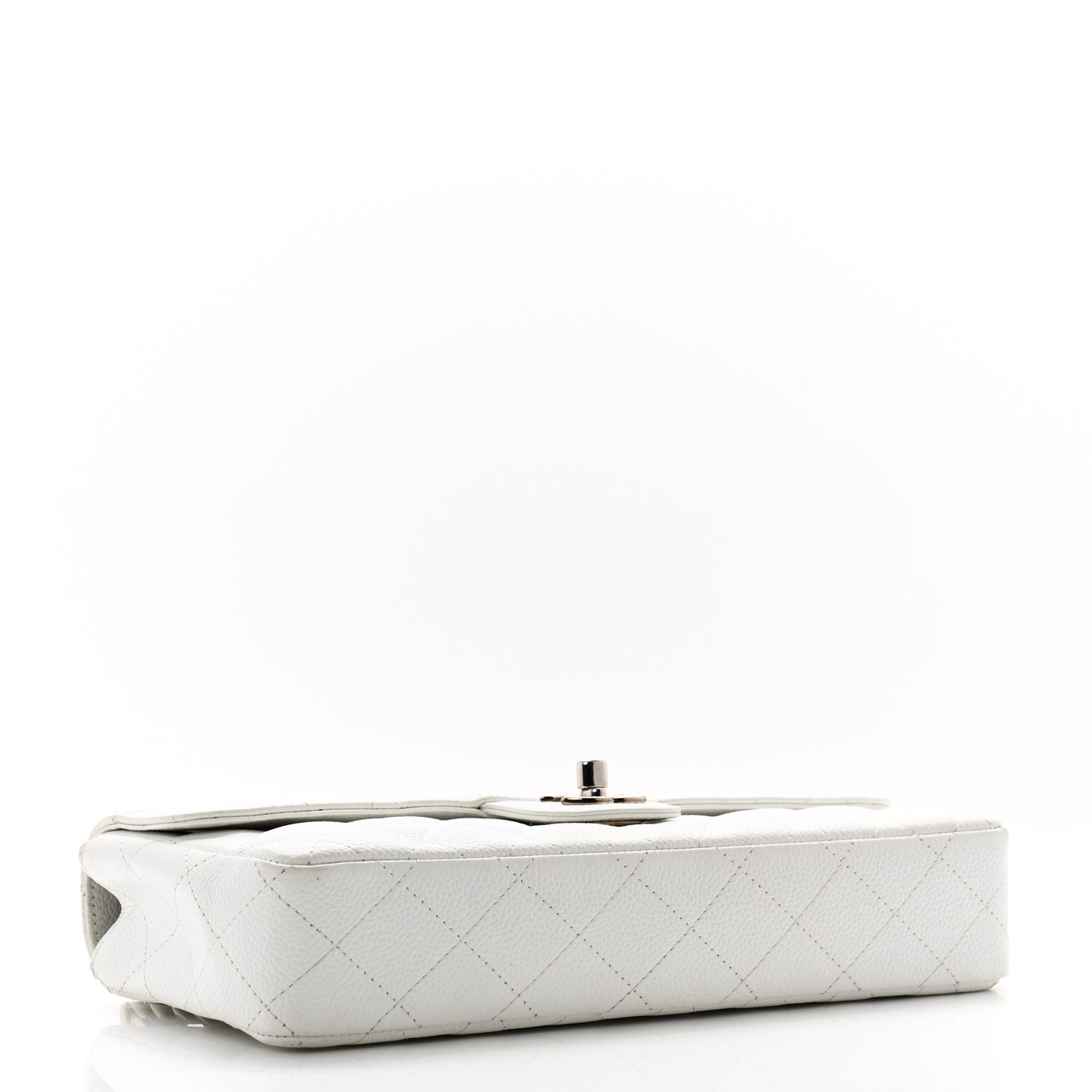 Caviar Quilted East West Flap Bijoux Chain White