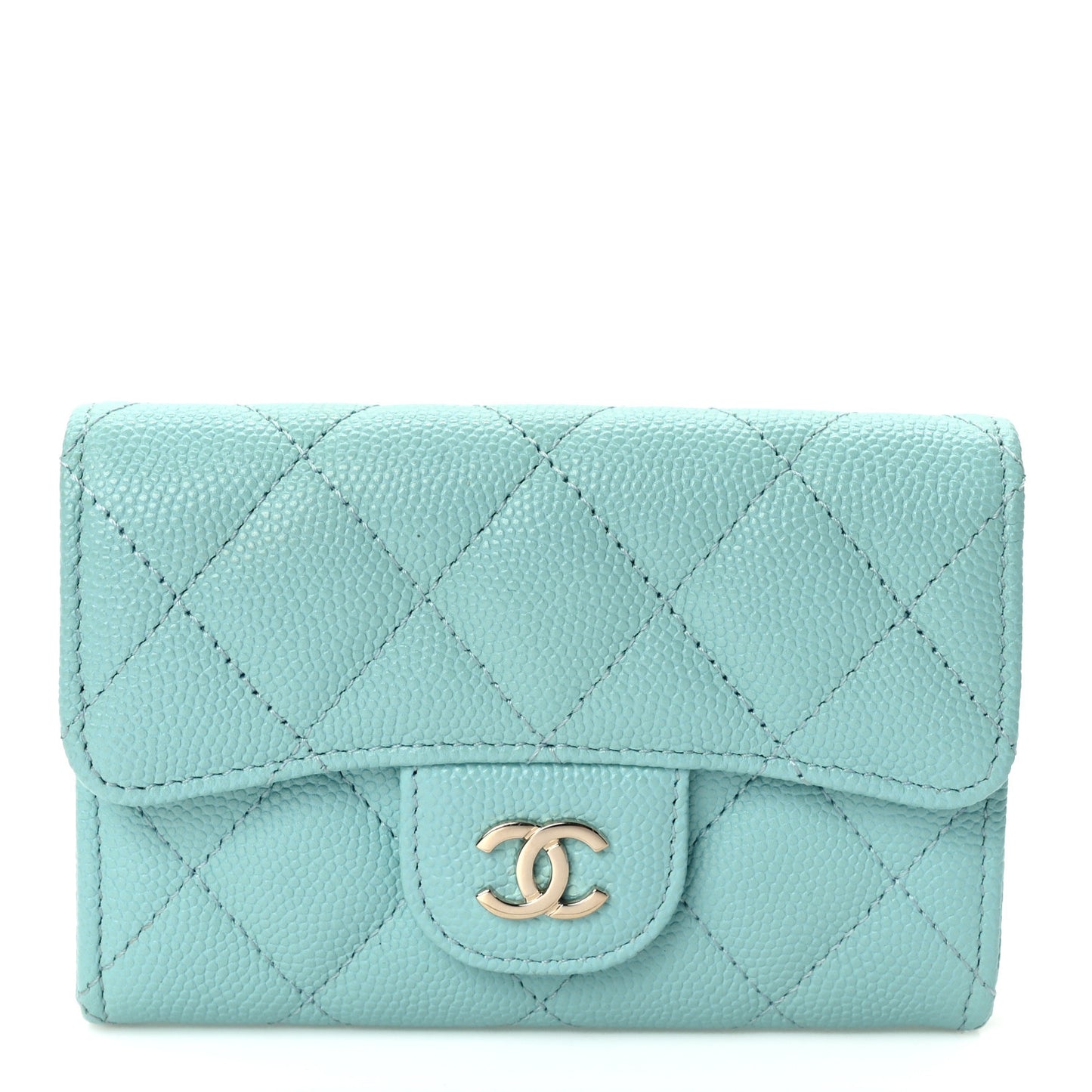 Caviar Quilted Flap Card Holder Wallet Light Blue