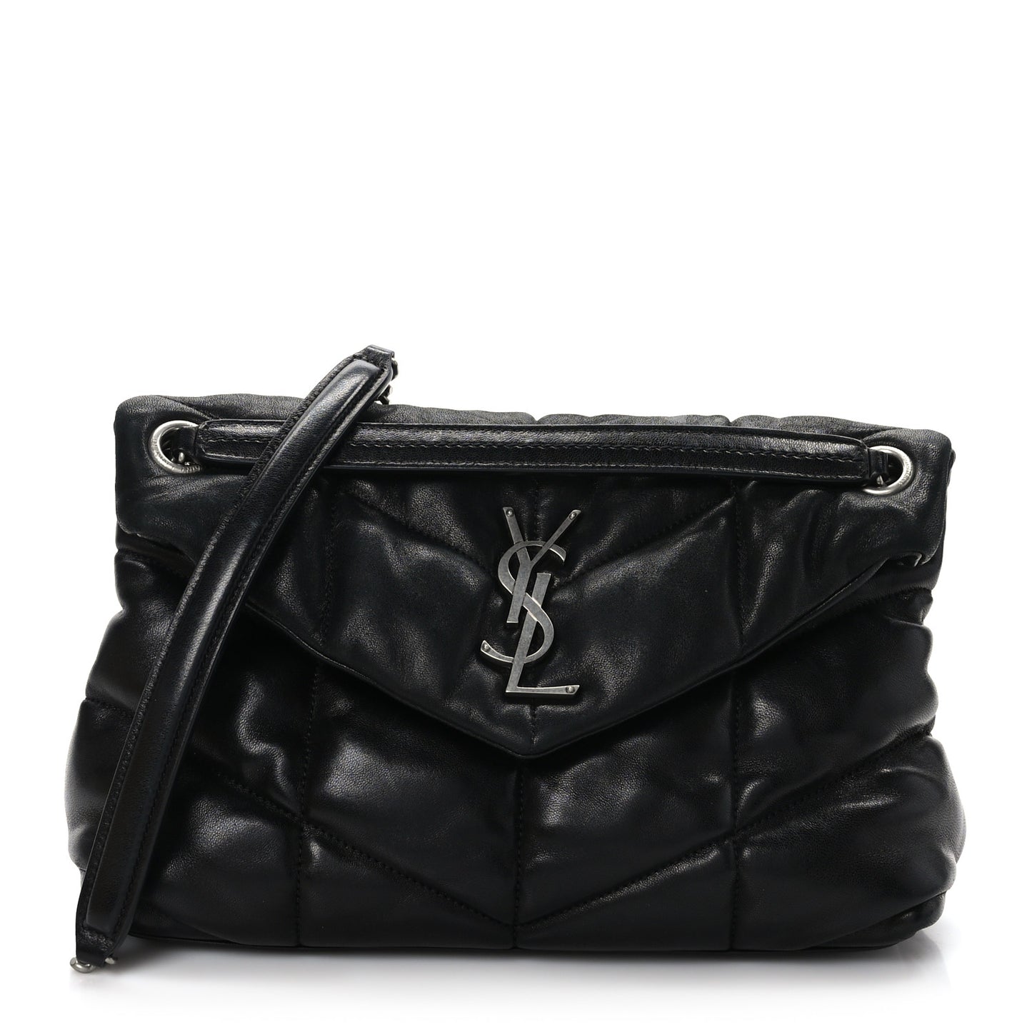 Lambskin Quilted Small Loulou Puffer Monogram Chain Satchel Black