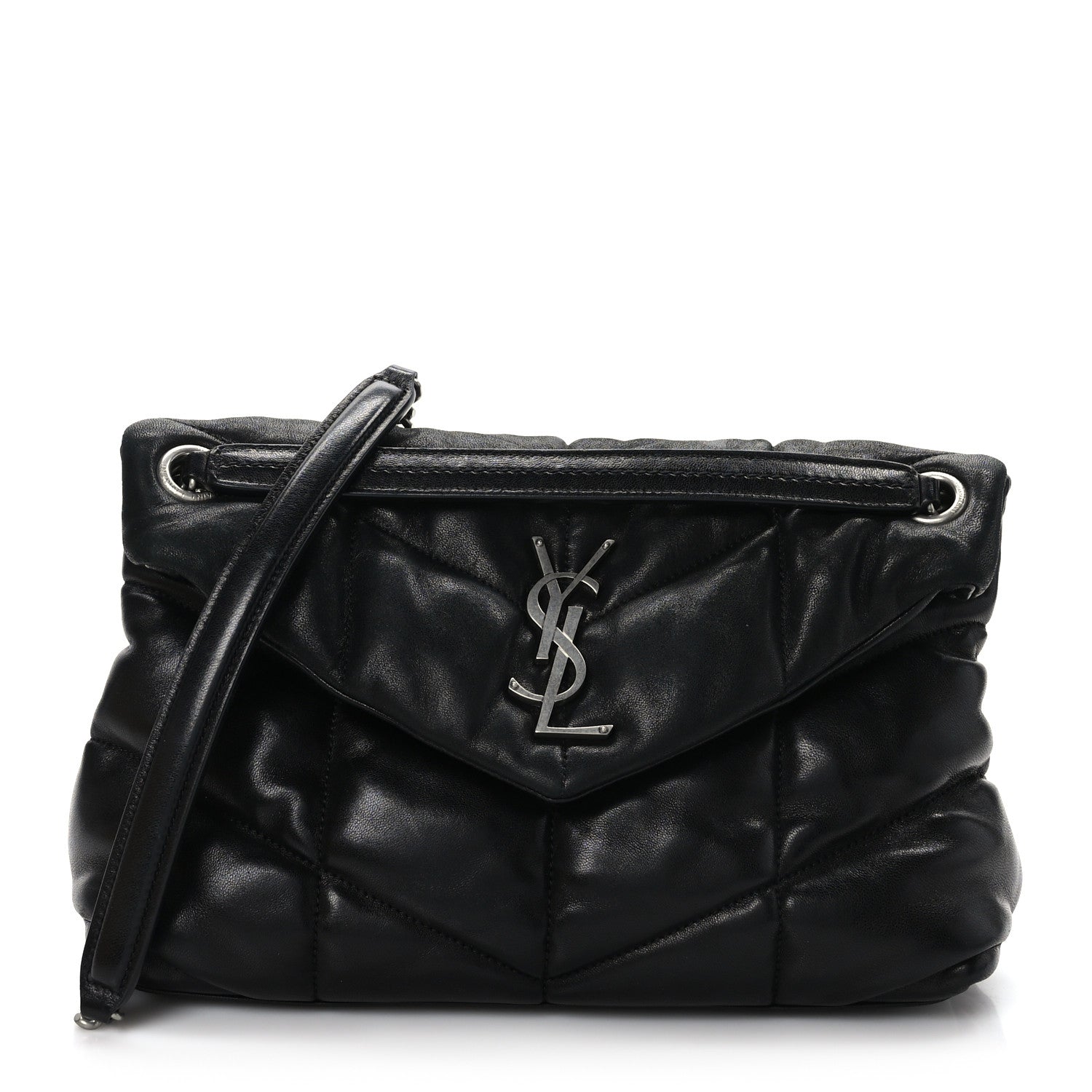 Saint Laurent Lambskin Quilted Small Loulou Puffer Monogram Chain Satchel Black 1 of 9