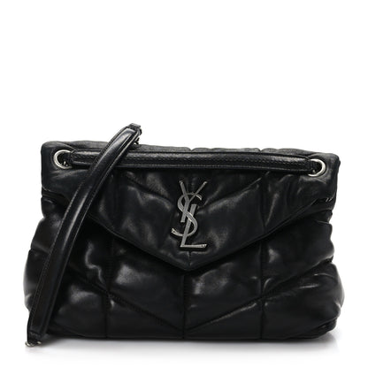Saint Laurent Lambskin Quilted Small Loulou Puffer Monogram Chain Satchel Black 1 of 9