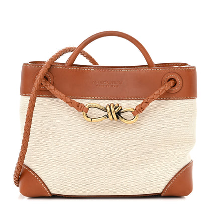 Bottega Veneta Washed Canvas Calfskin Small Andiamo Shoulder Bag Natural Light Wood 1 of 9