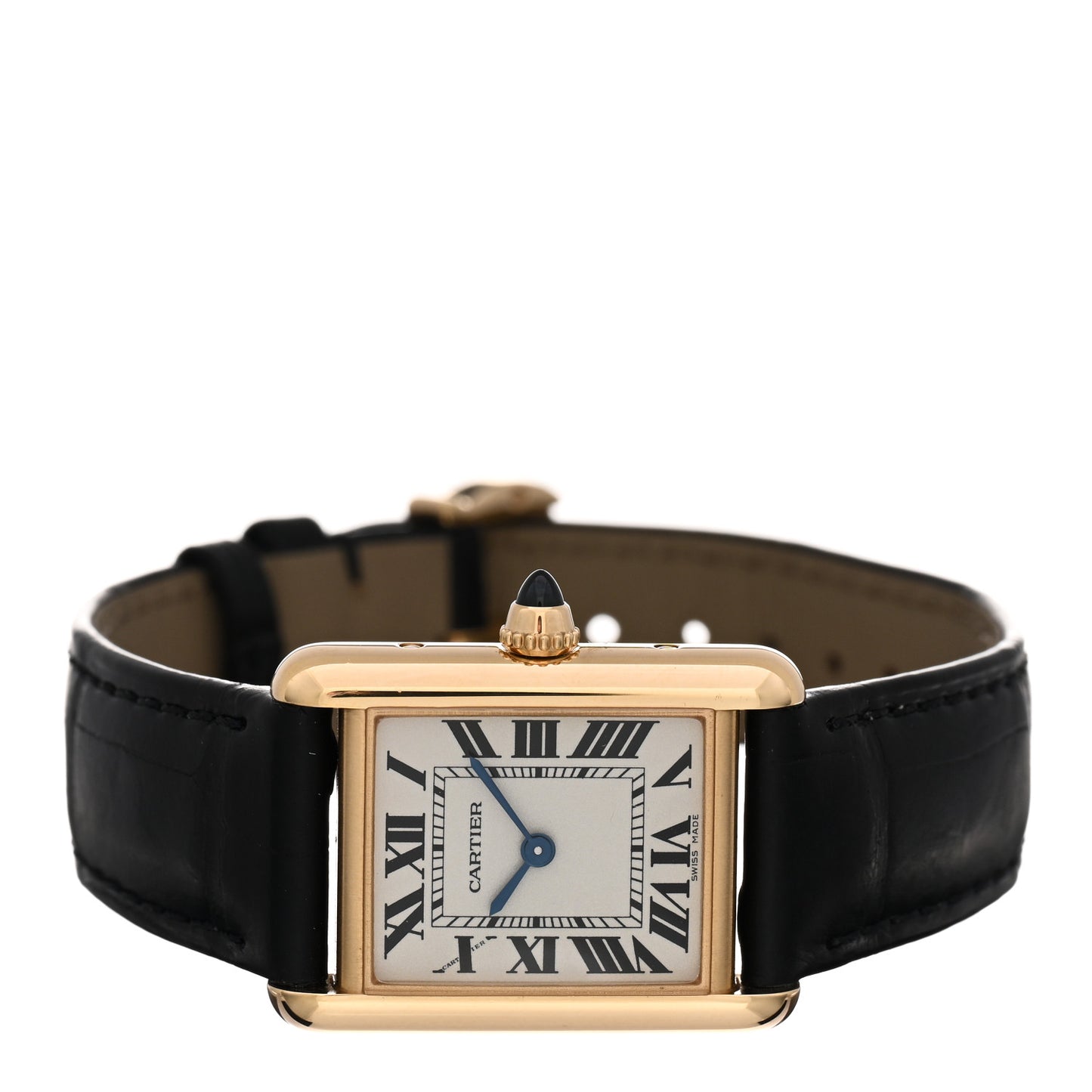 18K Yellow Gold Alligator 22mm Tank Louis Quartz Watch