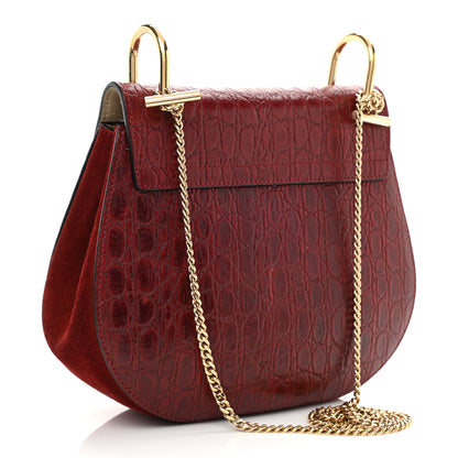 Chloe Calfskin Crocodile Embossed Drew Shoulder Bag Sienna Red 2 of 9