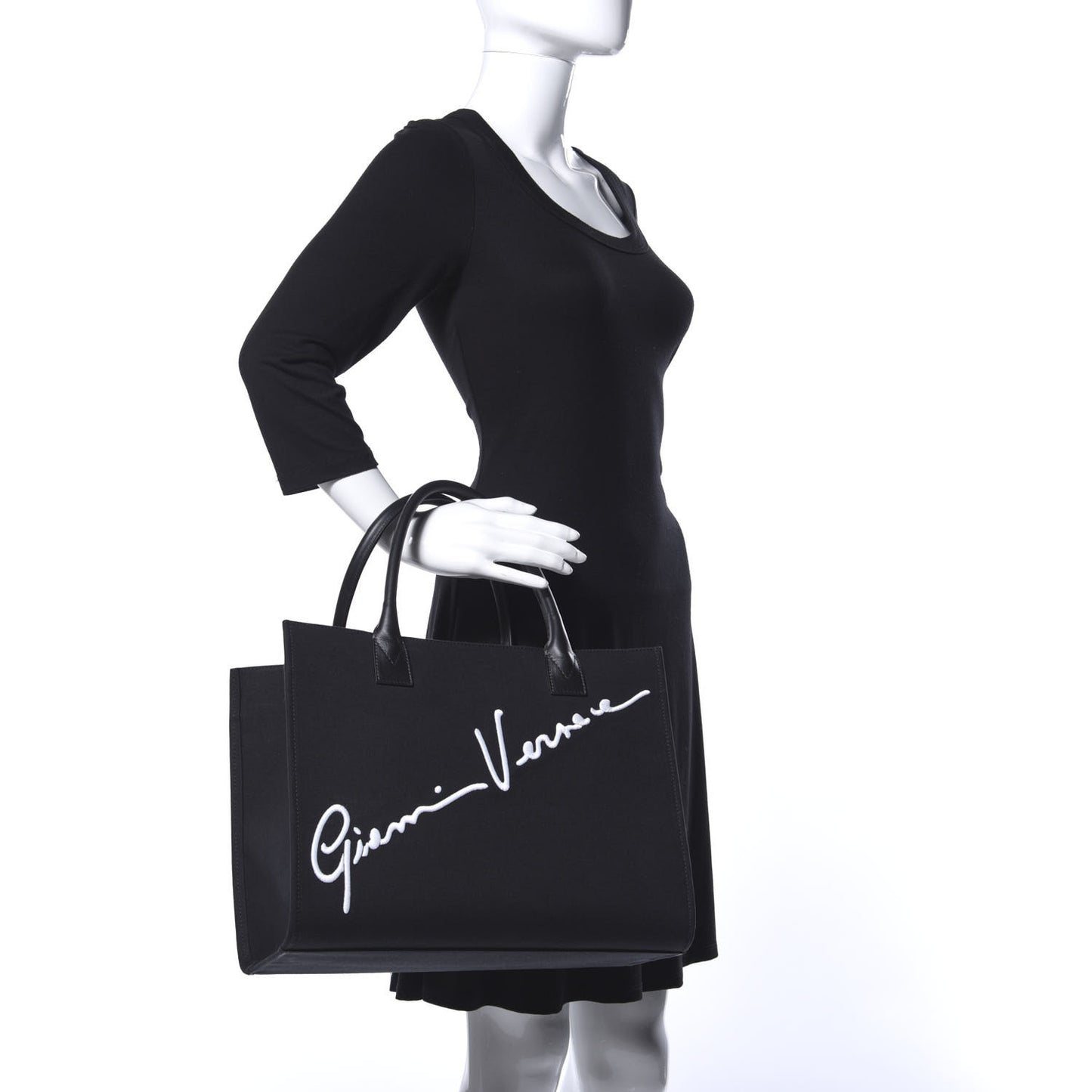 Canvas Suppler Calfskin Cabas GV Signature Tote Black