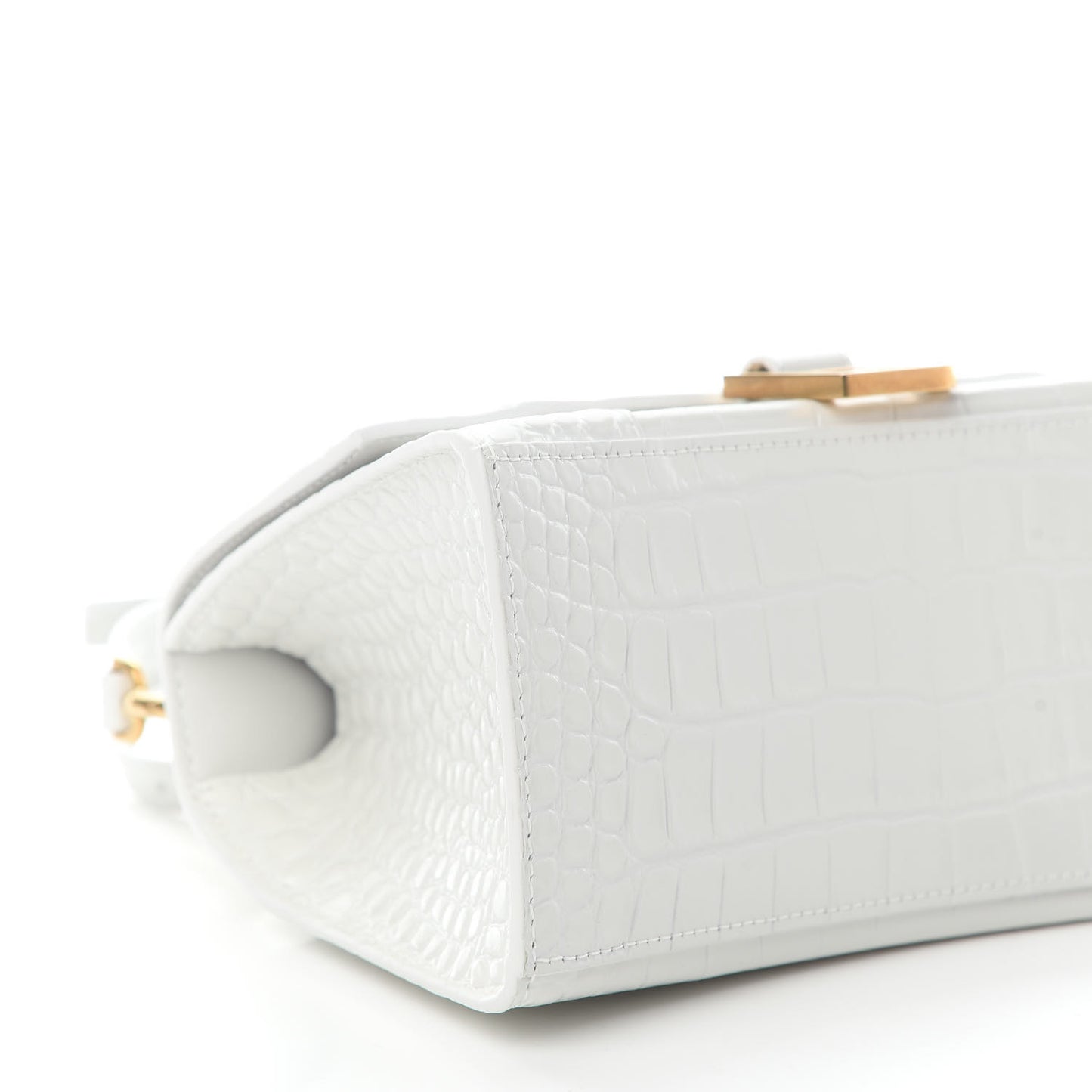 Shiny Calfskin Crocodile Embossed Small Hourglass Top Handle Bag White