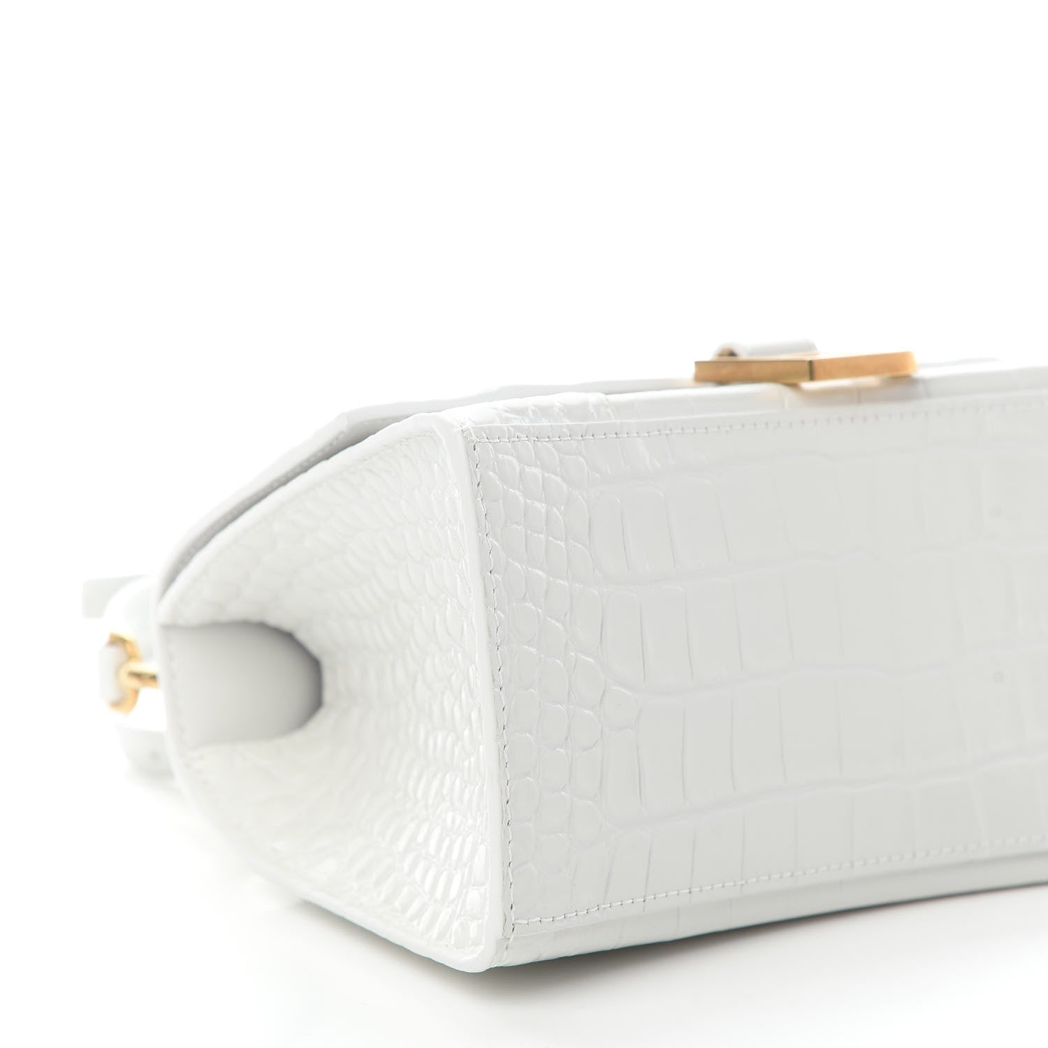 Balenciaga Shiny Calfskin Crocodile Embossed Small Hourglass Top Handle Bag White 7 of 8