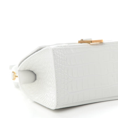 Balenciaga Shiny Calfskin Crocodile Embossed Small Hourglass Top Handle Bag White 7 of 8