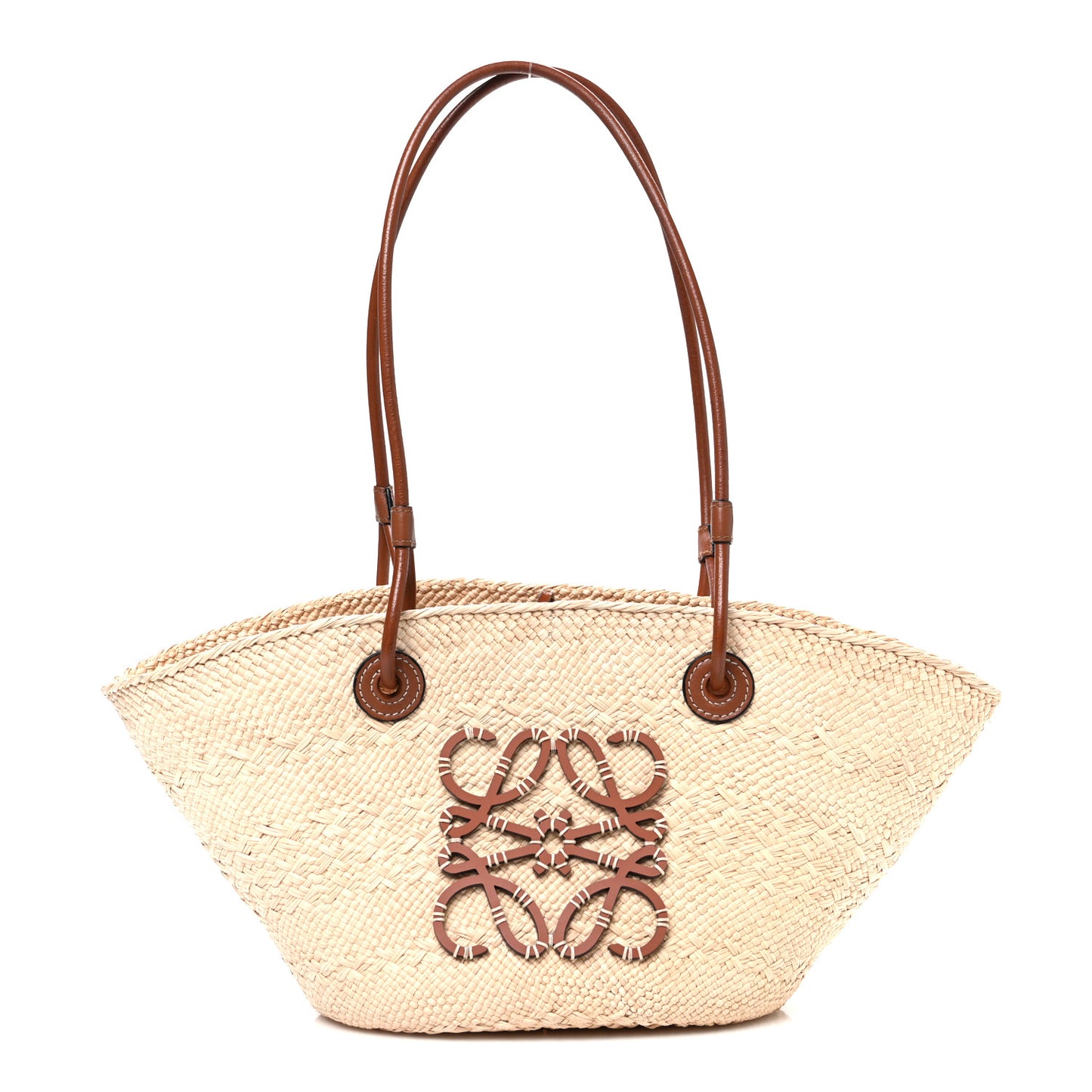 Calfskin Raffia Paulas Ibiza Small Anagram Basket Tote Bag Natural Tan