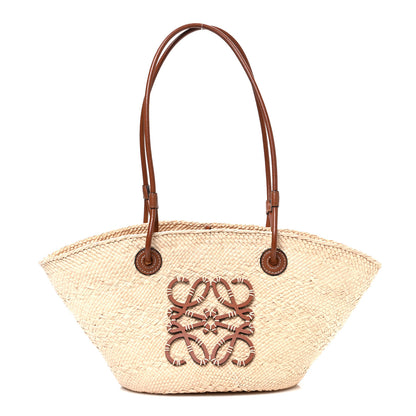 Loewe Calfskin Raffia Paulas Ibiza Small Anagram Basket Tote Bag Natural Tan 1 of 10