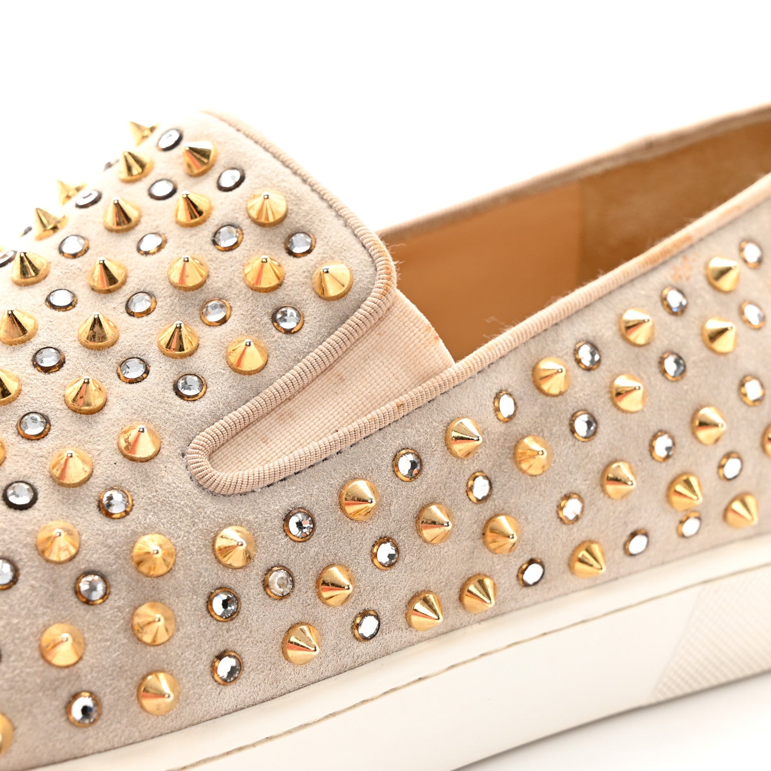 Christian Louboutin Veau Velours Spikes Womens Roller Boat Flat 44 Gold 14 of 22