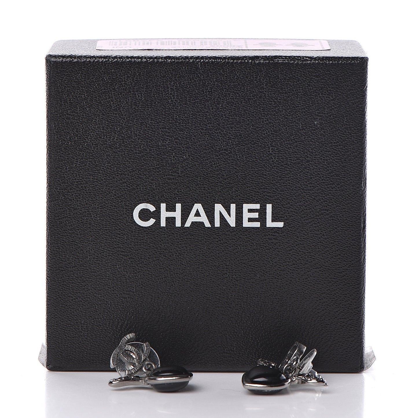 Enamel Crystal Heart CC Drop Earrings Black Silver