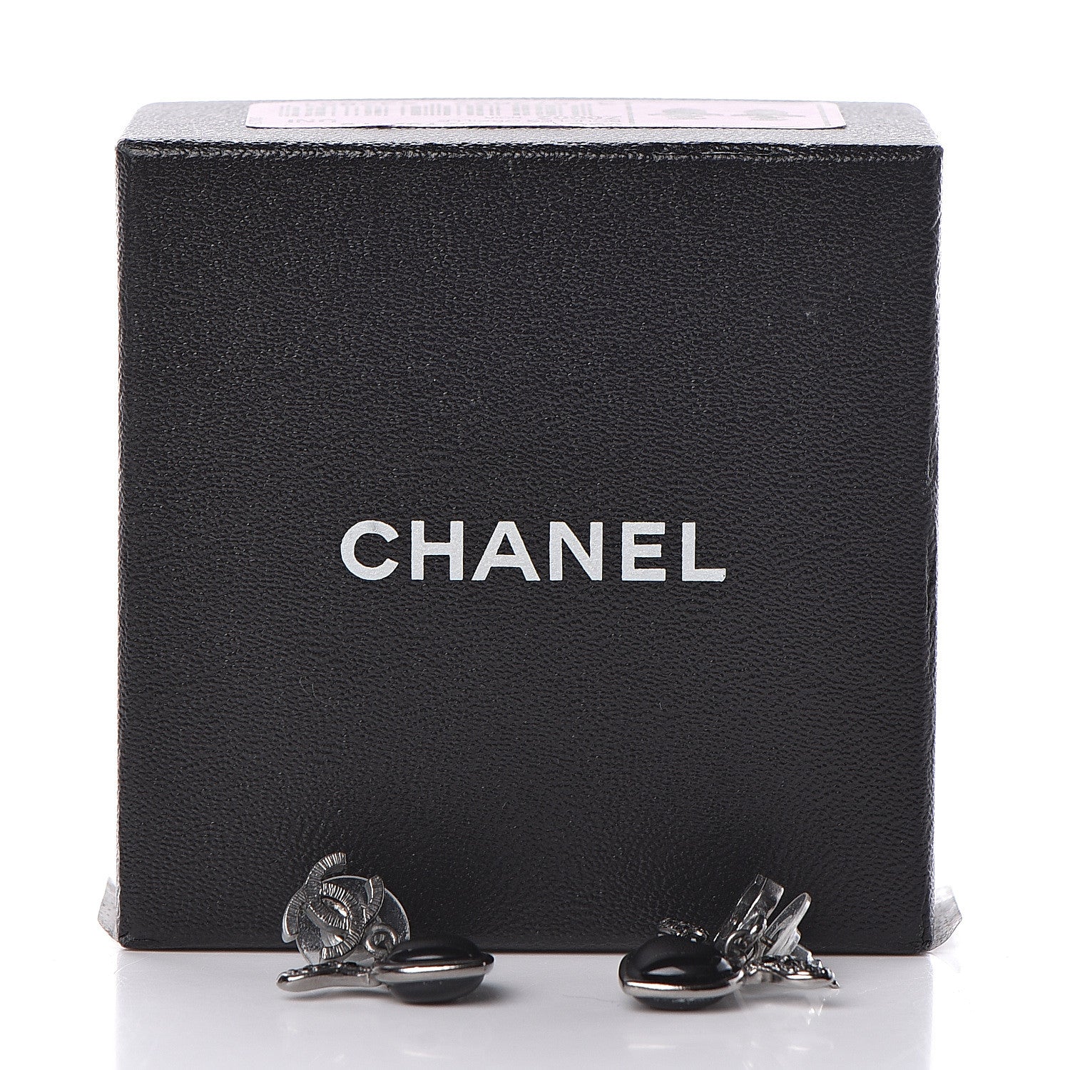 Chanel Enamel Crystal Heart CC Drop Earrings Black Silver 5 of 5