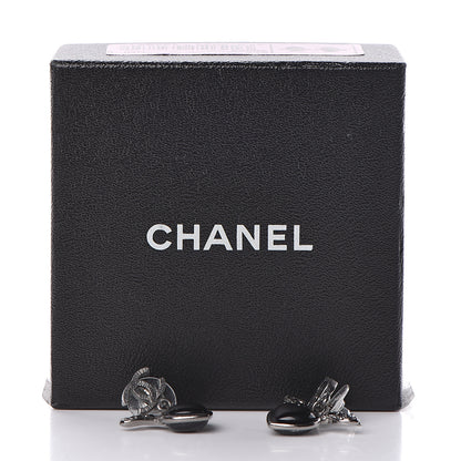 Chanel Enamel Crystal Heart CC Drop Earrings Black Silver 5 of 5