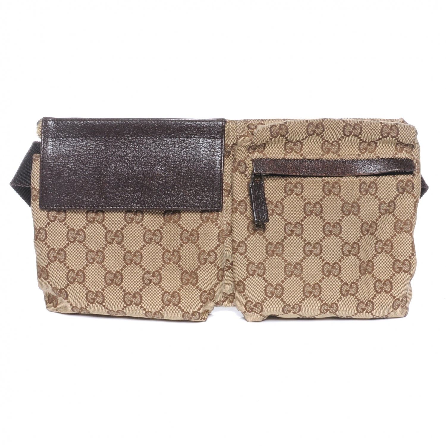 Gucci GG Monogram Web Double Pocket Belt Bag Dark Brown 1 of 8
