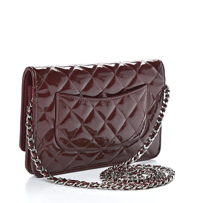 Chanel Patent Quilted Wallet On Chain WOC Burgundy 3 of 18