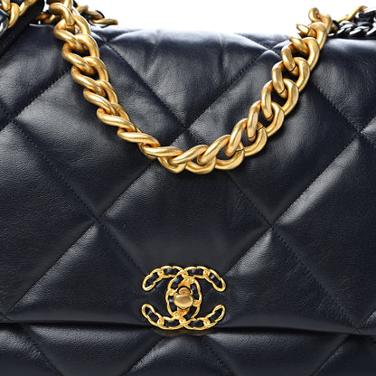 Chanel Shiny Goatskin Quilted Maxi 19 Flap Navy Blue 9 of 11