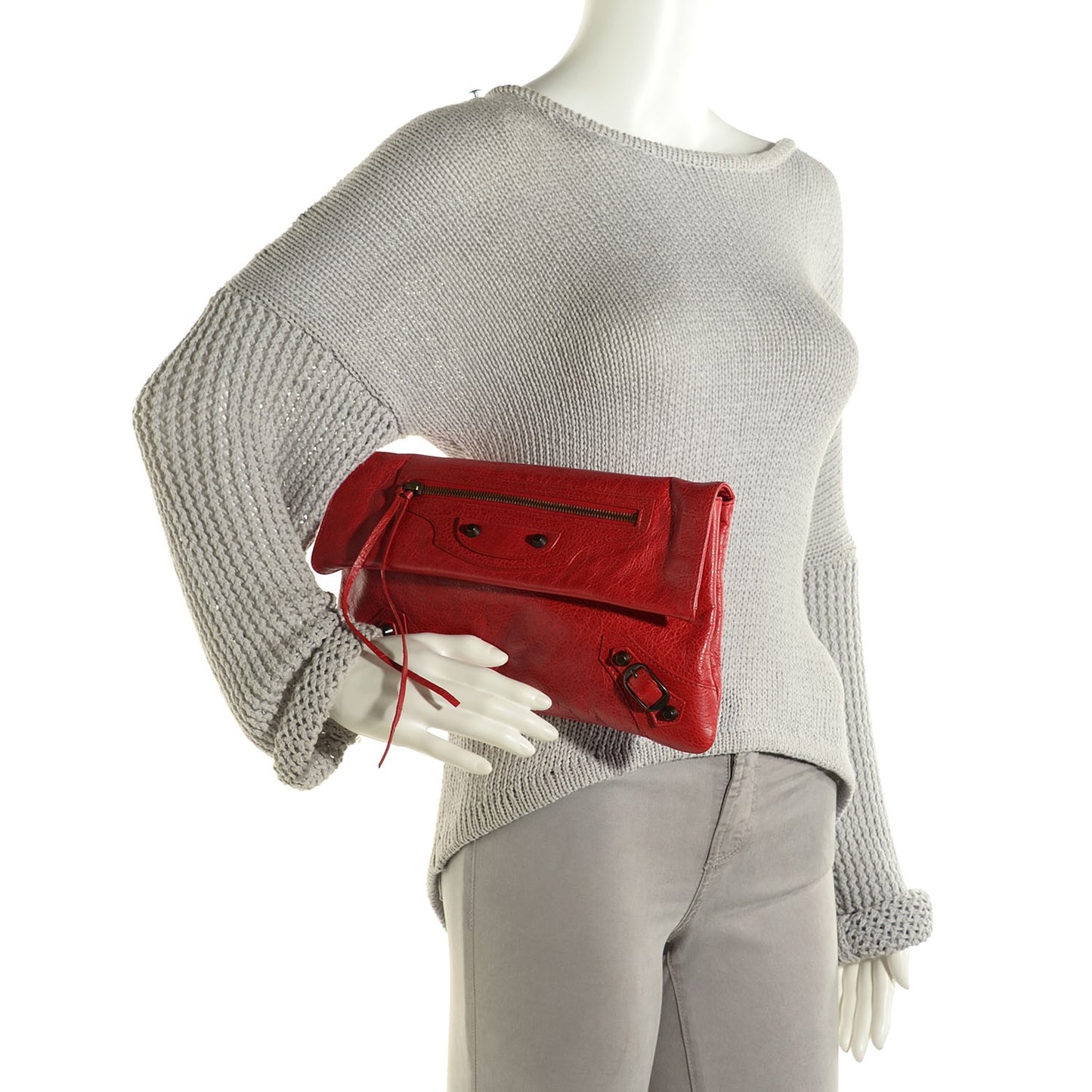 Agneau Classic Hardware Envelope Clutch Rouge Coquelicot