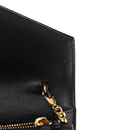 Saint Laurent Grain De Poudre Matelasse Chevron Monogram Envelope Chain Wallet Black 11 of 13