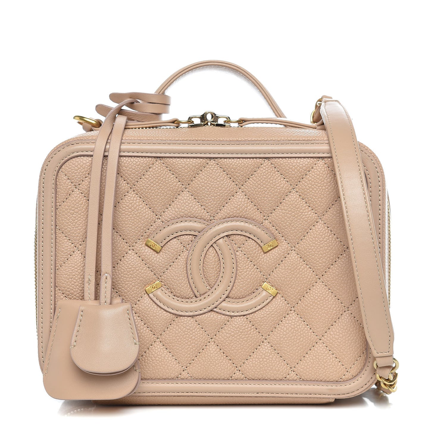 Caviar Quilted Medium CC Filigree Vanity Case Beige