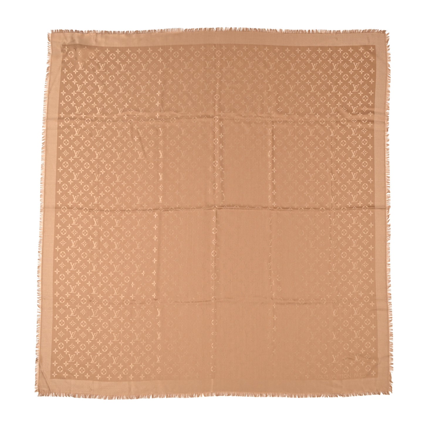 LOUIS VUITTON Silk Wool Monogram Shawl Caramel