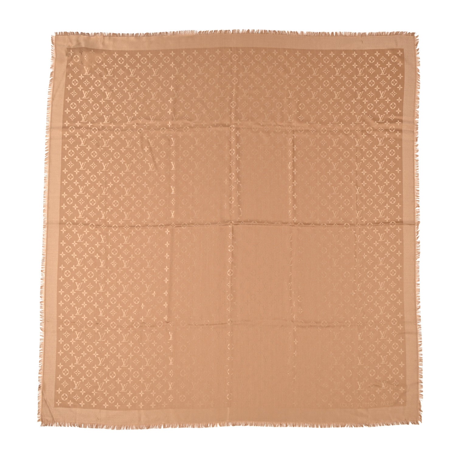 Louis Vuitton LOUIS VUITTON Silk Wool Monogram Shawl Caramel 1 of 9