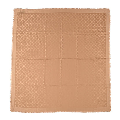 Louis Vuitton LOUIS VUITTON Silk Wool Monogram Shawl Caramel 1 of 9