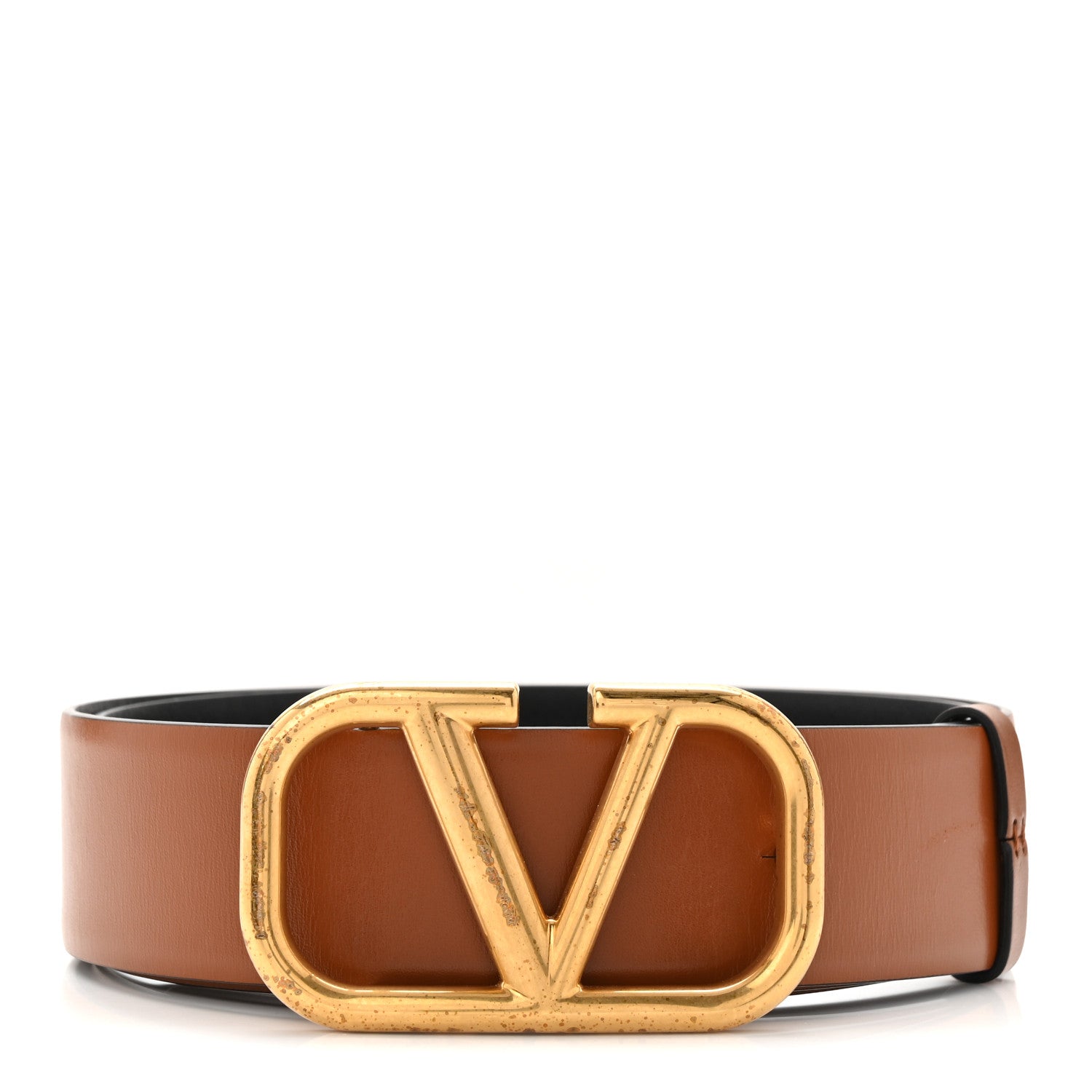 Valentino Garavani Glossy Calfskin VLogo Reversible 40mm Belt 90 36 Saddle Brown Black 2 of 7