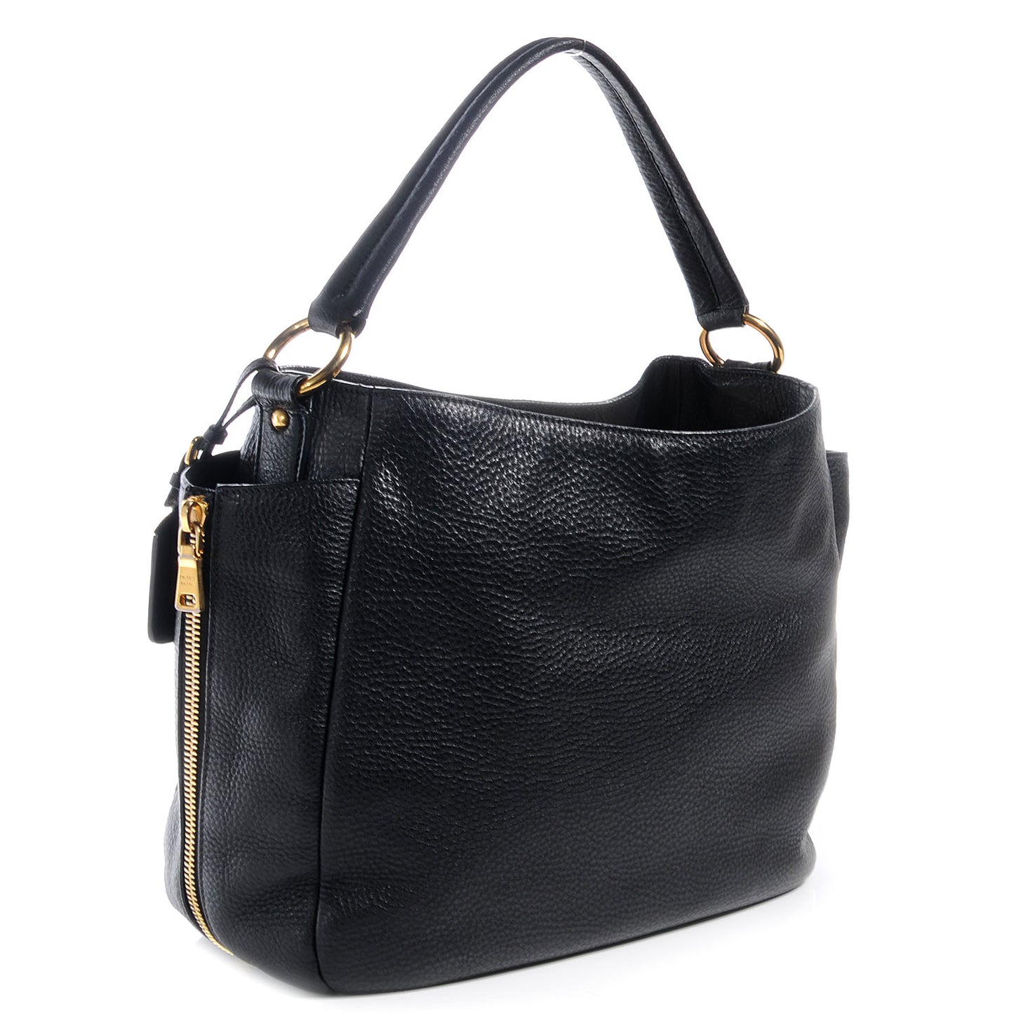 Vitello Daino Side Zip Pocket Hobo Black