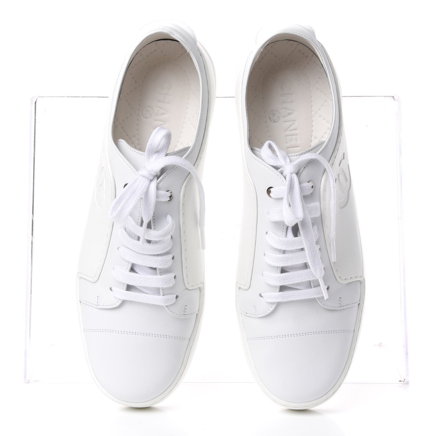 Chanel Calfskin Gum Womens CC Sneakers 40 White 5 of 11