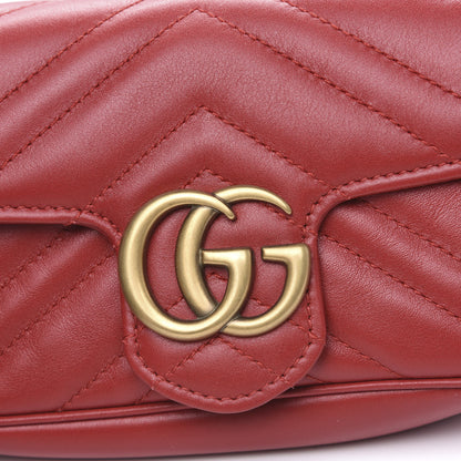 Gucci Calfskin Matelasse Super Mini GG Marmont Shoulder Bag Hibiscus Red 11 of 12