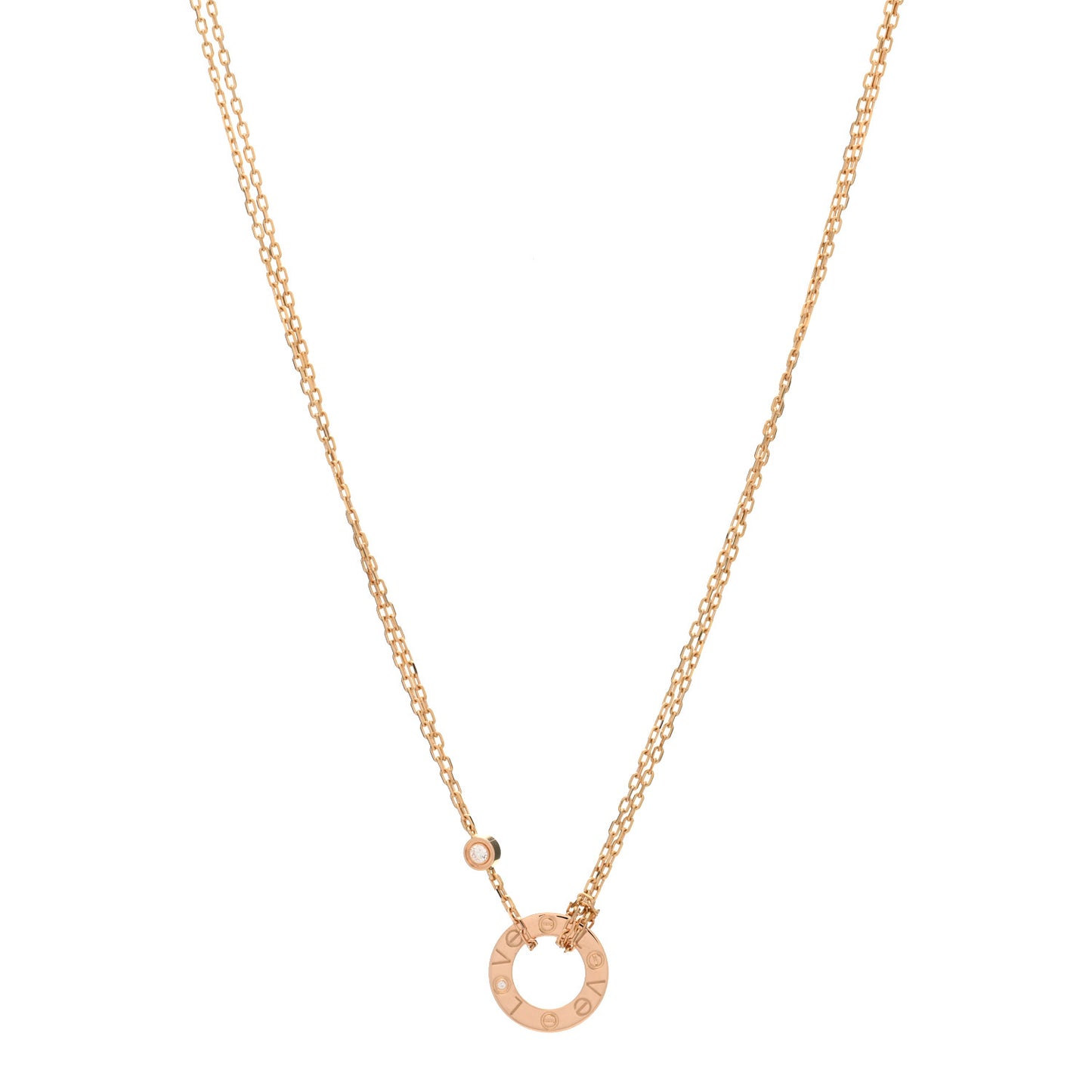 18K Pink Gold 2 Diamond LOVE Necklace