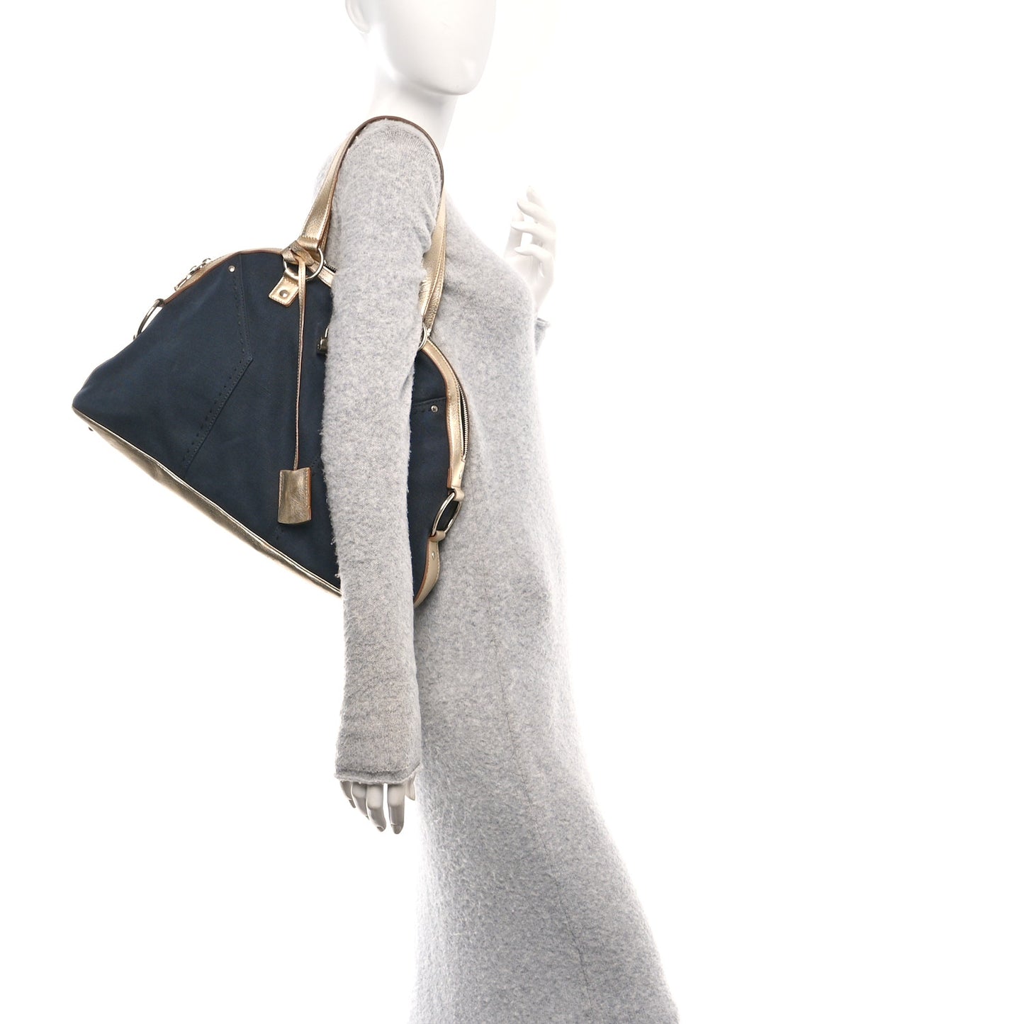 Metallic Calfskin Canvas Large Muse Black Gold